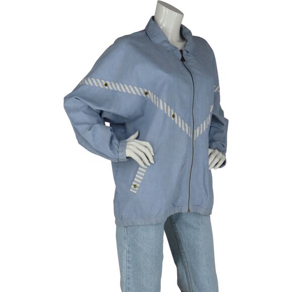 Vintage Euro Joy Blue Chambray Bomber Hipster Rock Grunge New Wave Mom Jacket - Picture 2 of 7